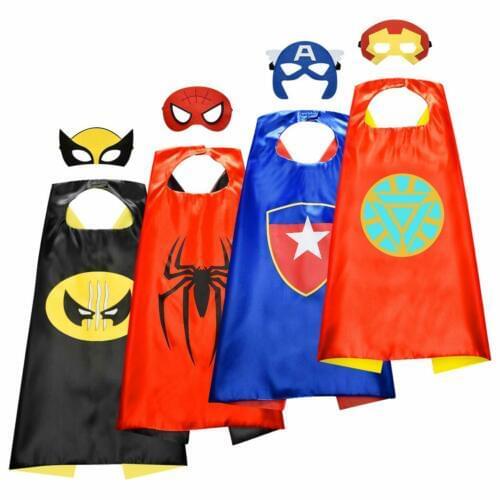 Kids Boys Superhero Cosplay Costume Cape + Mask Birthday Party Halloween Fashion One Size