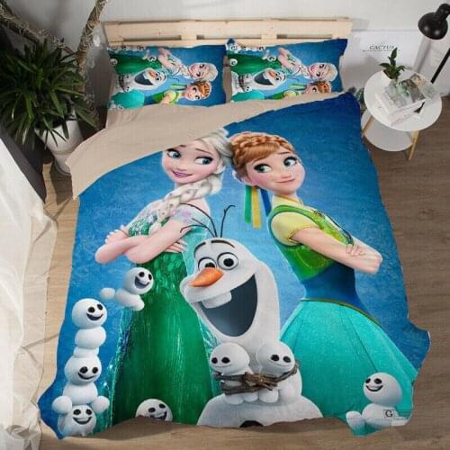Disney Bedroom Cute Bedding Set Fashion Frozen Princess Elsa Pattern Printed Duvet Cover Pillowcase Girls Bed Set Queen Size