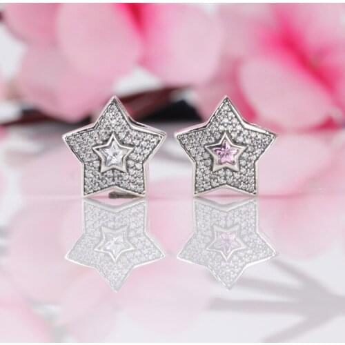 Hot Sale Genuine 100% 925 Sterling Silver Encrusted zircon five-pointed star beads Fit Original Bracelet Necklace DIY Jewelry