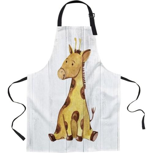 Giraffe Wood Grain Apron Woman Adult Bibs Home Cooking Baking Coffee Shop Cleaning Canvas Aprons Kitchen Accessory