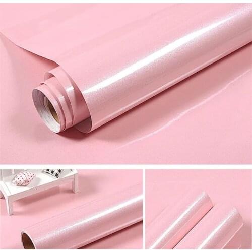 Pink Glossy Wall Sticker Solid Color Self Adhesive Wallpaper PVC Cabinet Desktop Papel De Parede Furniture DIY Decorative Film