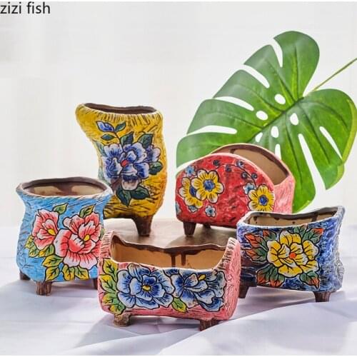 Ceramic Flowerpot Succulent Flower Pot Hand Painted Decoration Plant Flowers Pots Gardening Supplies Potted Plants Ornaments