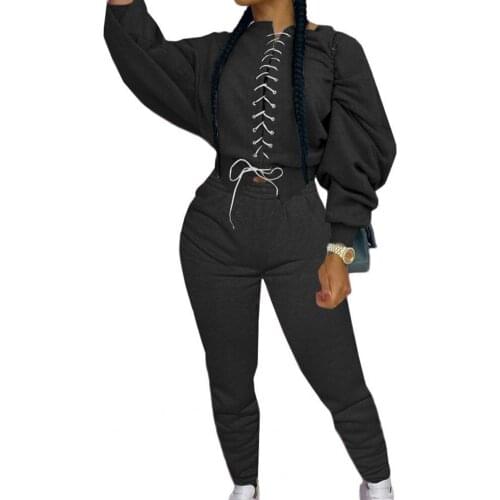 Pant Sets Women Winter Leisure elegance Thick Long Sleeve Lace-up Tight Pullover Pants Tracksuit Sportswear Womens Clothing