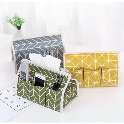 Linen Tissue Storage Box Holder Desktop Debris Organizer Paper Towel Box