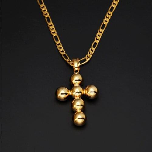 Cross Crucifix Jesus Pendant Necklace Gold Color Brass Christian Vintage Cross Chain Jewelry
