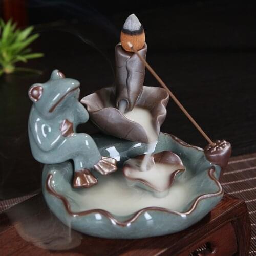 Ge Kiln Little Monk Backflow Incense Burner Ceramic Gourd Frog Waterfall Incense Holder Office Home Decor