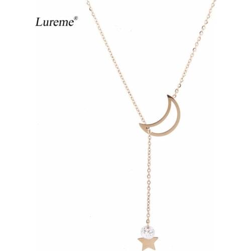 Lureme Womens Stainless Steel Rose Gold Moon and Star CZ Pendant Necklace (nl005634)