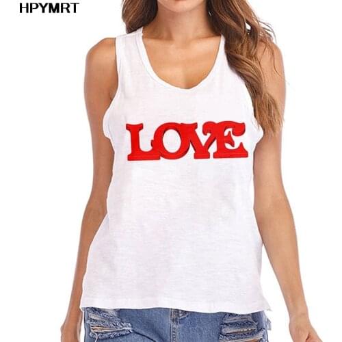 Camisole Tank Tops Women Love Print Crop Top Tee Shirt Female Casual Loose O-Neck Summer White Sleeveless Sexy Ladies Clothes
