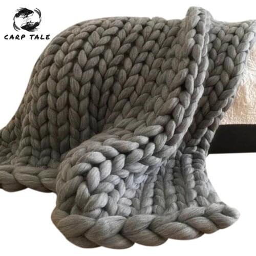 Fashion Hand Knitting Chunky Merino Wool Blanket Thick Big Yarn Roving Knitted Yarns Blanket Warm Throw Sofa Cover Blankets