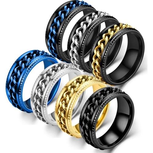 Fashion Mens Titanium Steel Decompression Punk Rock Style Rotating Chain Rings Simple Mens Wedding Party Jewelry Dropshipping