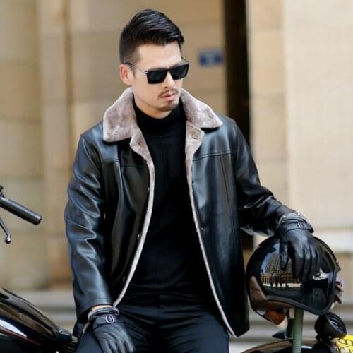 Winter Leather Jacket 2018 Mens Casual Fashion Jackets Lapel Black Zipper Faux Fur Men High Quality Coat