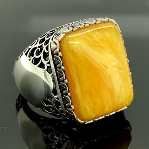 Men Silver Ring, Amber Stone Ring , Ottoman Ring, Amber Gemstone, Ottoman Jewelry , 925 Sterling Silver Ring , Gifts for Husband