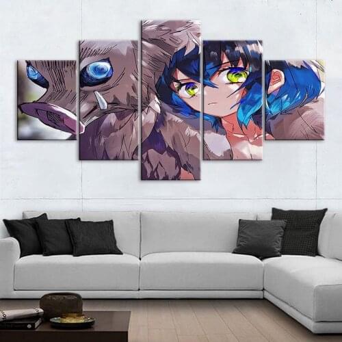 Wall Art Painting Demon Slayer Kimetsu No Yaiba HD Prints 5 Pcs Poster Modular Canvas Anime Pictures For Bedroom Home Decor