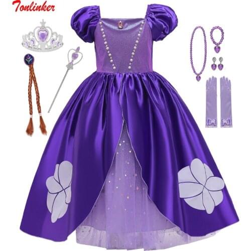 2020 New Sofia Costume Princess Dress Snow Queen Dressing Up With Cape For Girl Carnival Fancy Party Dress Kids Dresses Wands