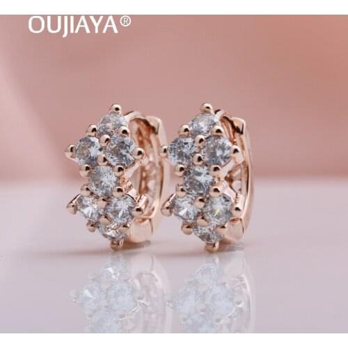 OUJIAYA New Drop Earrings For Women 585 Rose Gold White Natural Cubic Zircon Vintage Drop Earrings Jewelry Accessories A77