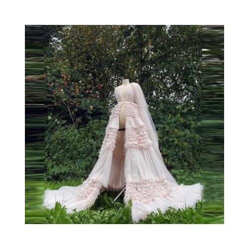 One Shoulder Pleated Tulle Maternity Dresses Long Length Extra Puffy Custom Made Plus Size Women Tulle Maternity Robes 2021