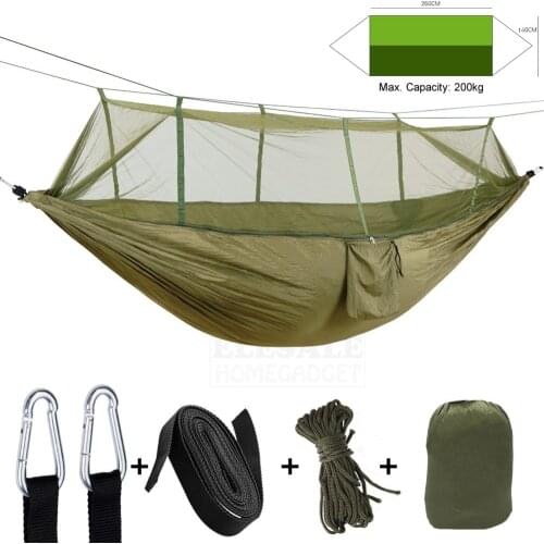 Drop Shipping Double Person Parachute Nylon Hammock With Mosquito Net Portable Outdoor Travel Camping Swing Hanging Bed