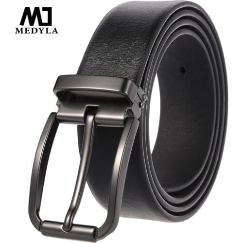 Medyla Mens Belt Simple Fashion Genuine Leather Belts Cowhide Jeans Pin Buckle Punching Youth Belt Formal Dress Belt
