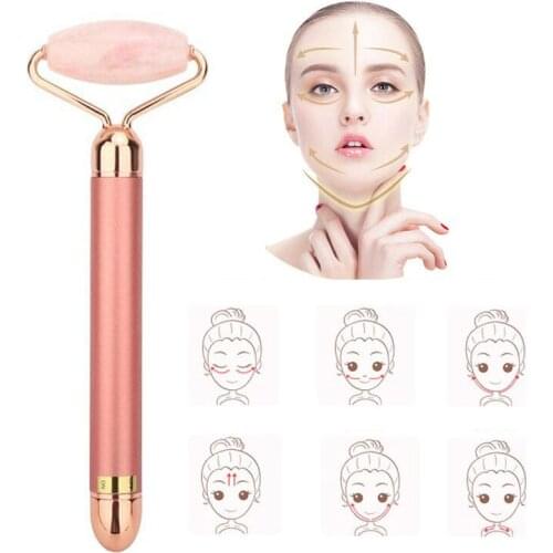 Slimming Face Jade Roller 24k Gold Color Vibration Facial Roller Massager Stick Lifting Skin Tightening Wrinkle Bar Skin Care