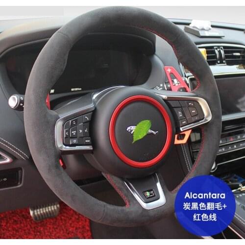 Steering wheel cover for JAGUAR XF XJL XE F-PACE F-TYPE Real Alcantara suede hand-stitch grip cover interior car accessories