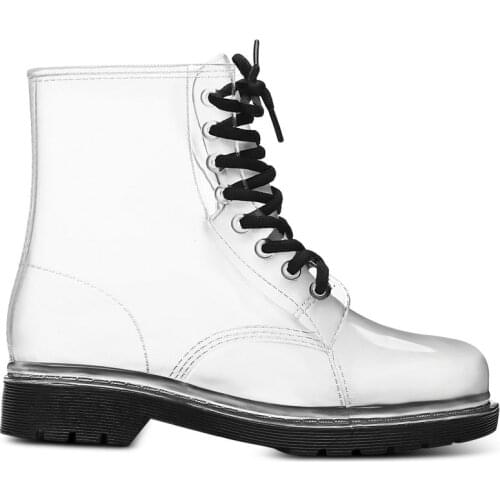 Aleafalling Women Rain Boots Mature Lady Lace Up Waterproof Lady Shoes Transparent Candy Colors Ankle Outdoor Girls Shoes AW18