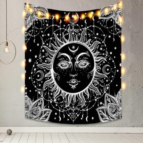 Silver Sun Tapestry Black Vintage Exotic Summer Plant Nature Frame for Bedroom Photography Wall Decor