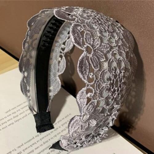 Wide Lace Headband Toothed Not Slip Ladies Face Wash Headdress Women Headwear Hairbands Adults Hairband Solid Women Turban Band