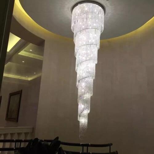 Modern Luxurious Crystal Ceiling Light Fixture Long Spiral Crystal Lighting Lustres De Cristal for Villa Staircase Luminaire