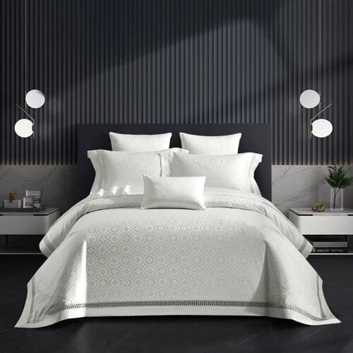 Svetanya White Luxurious Geometric Satin Egyptian Cotton Bedding Duvet Cover Set Jacquard Queen King Size Linens