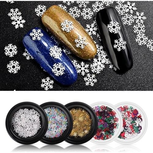 PinPai Winter Christmas Snowflake Nail Sequins Gold Metal Acrylic Glitter Nail Tips Manicure Snow Flower Decoration Accessories