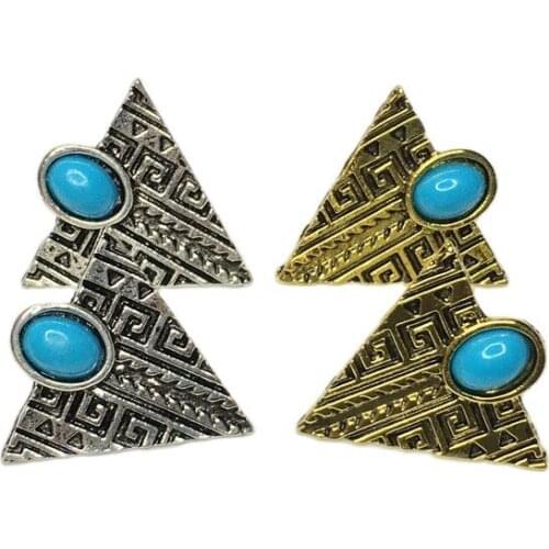 Vintage Earrings For Women Triangle Pyramid Carved Resin Ancient Gold Piercing Stud Earrings Bohemian Jewelry Hip Hop Punk