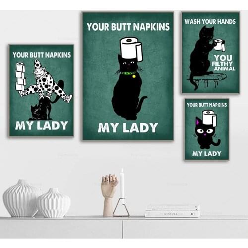 Funny Cat Bathroom Decor Canvas Painting Wall Art Vintage Sexy Lazy Cat Poster and Print One Piece Home Decor Retro Decoration