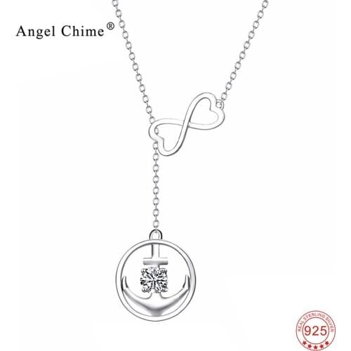 3A Cubic Zirconia 925 Sterling Silver Anchor Choker Necklace Infinity Love Pendant Statement Necklaces Jewelry For Women