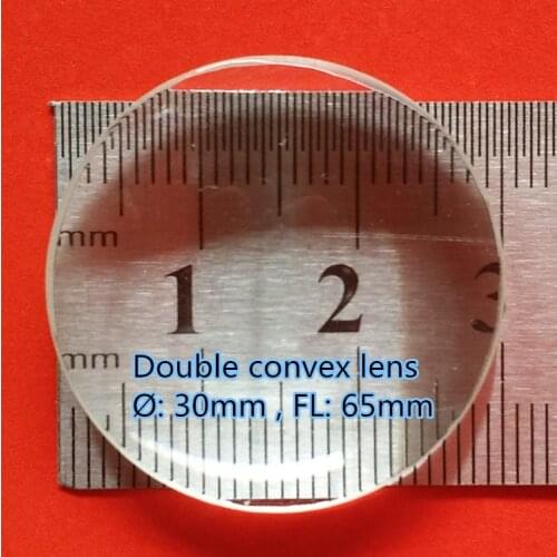 2 pcs double convex biconvex glass lens 30mm diameter 65mm focal length for physical optical Experiment