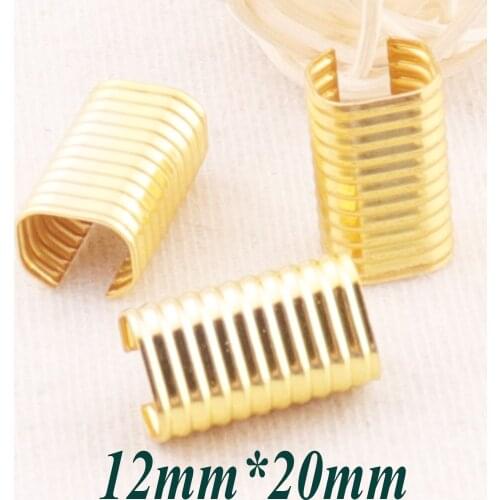 30pcs Gold Crimp clips Coil Cord Ends Cap Crimp Fasteners Bracelet FoldOverJewelry Making Webbing Leather Stringing 3/4"(20mm)