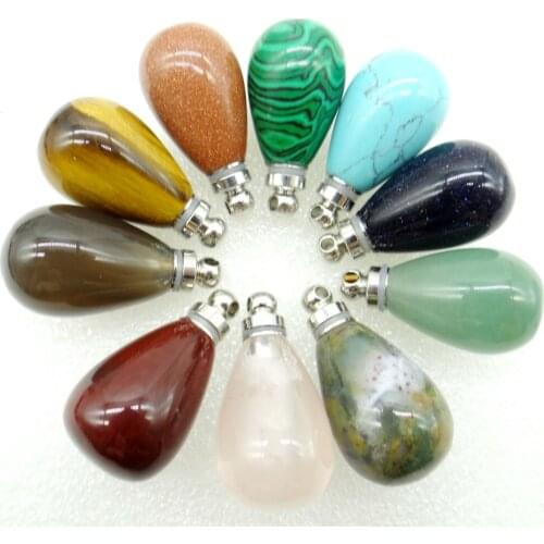 2020 hot Natural Quartz crystal Turquoises aventurine Stone Perfume Bottle Pendant Jewelry Making Necklace for Man woman 5pc