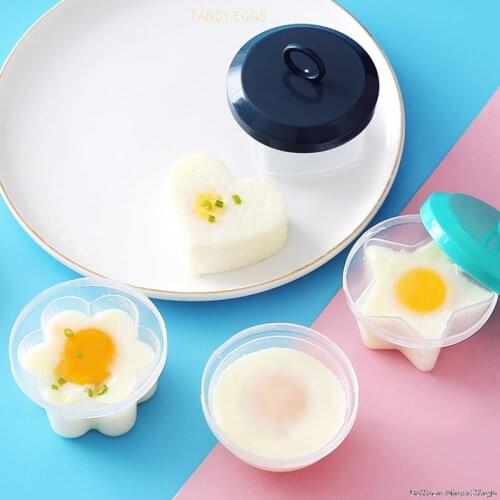 4 Pcs/Set Cute Egg Boiler Plastic Egg Poacher Set Breakfast Steamed Egg Mould Egg Mold Form with Lid Brush