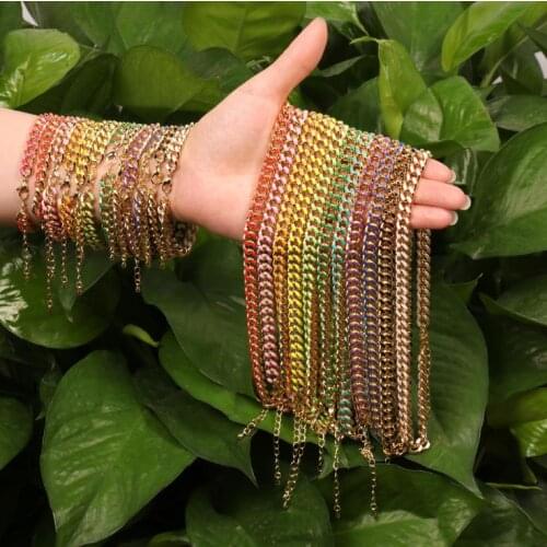 4PCS, Colorful jewelry Neon rainbow enamel cuban link chain women Necklace