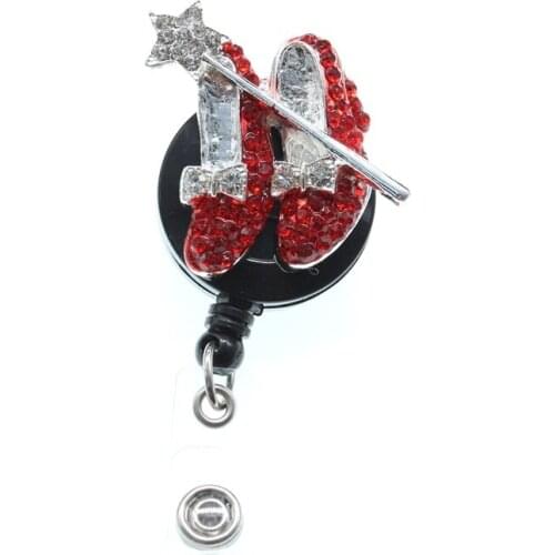 50pcs/lot Medical Red Shoe Doctor Nurse Rhinestone Retractable Badge Reel/ ID Badge Holder