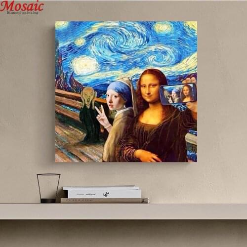 5d diy diamond painting humor Mona Lisa diamond painting cross stitch mosaic embroidery diamond round square stones decoration