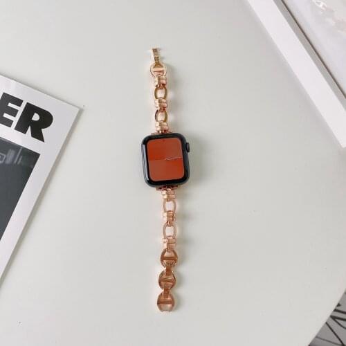 Lady Stainless Steel Strap for Apple Watch Band SE6 5 44/42mm for iWatch Round Metal Buckle 38mm 40mm Series 4 3 2 1 Correa Link