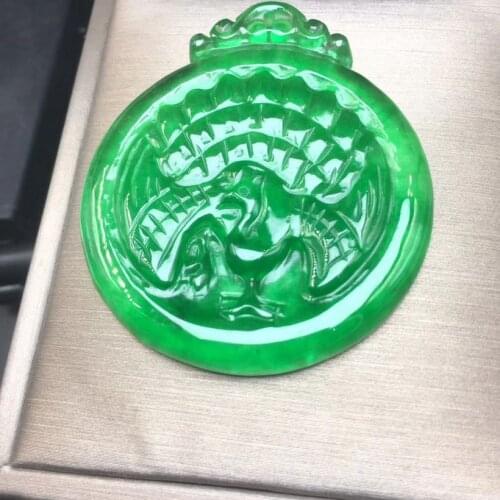 Wonderful Green jade circular Pavo Pendant Amulet peafowl hanging drop Talisman