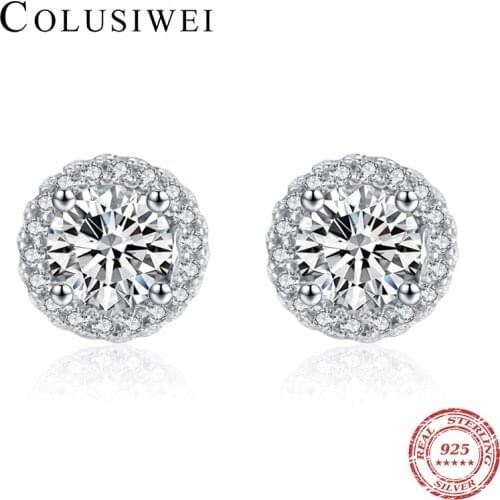 COLUSIWEI Dazzling AAAA Zirconia 925 Sterling Silver Wedding Engagement Circle Stud Earrings for Women Classic Promise Jewelry