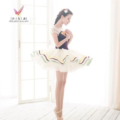 Childrens Ballerina Dress Girls Stage Ballet Dancing Dress New Bubble Short Sleeve Performance Dancing Costume B-6300