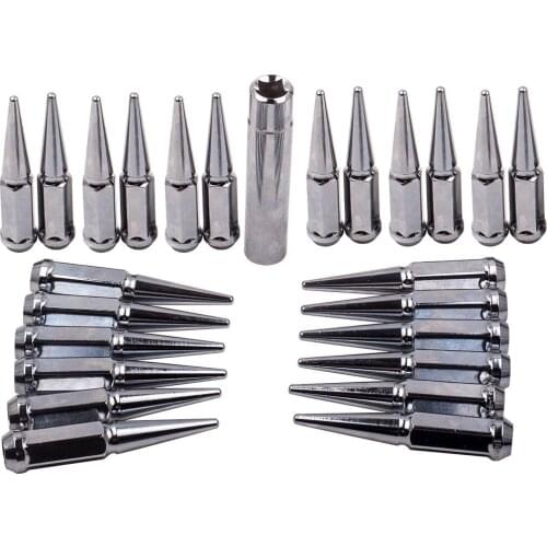 24pcs sliver 14x1.5 Spike Lug Nuts 4.4" Tall 6 Lug for GMC Chevy Ford Vehicle