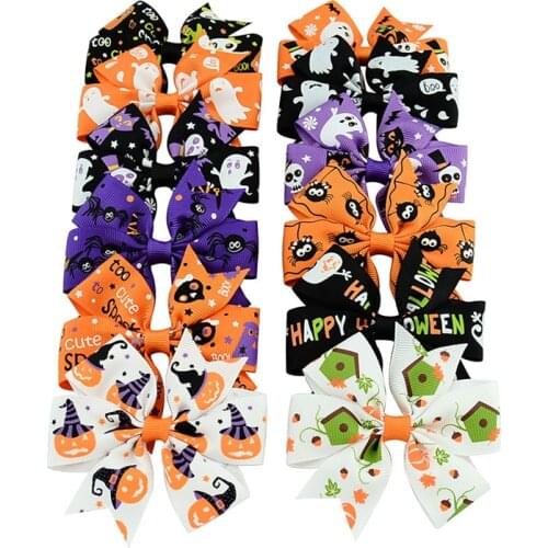 H:HYDE Halloween Hair Accessories Hair Bows Glitter Cartoon Ghost Spider Bat Hair Pins Clips For Girls Hair Grips