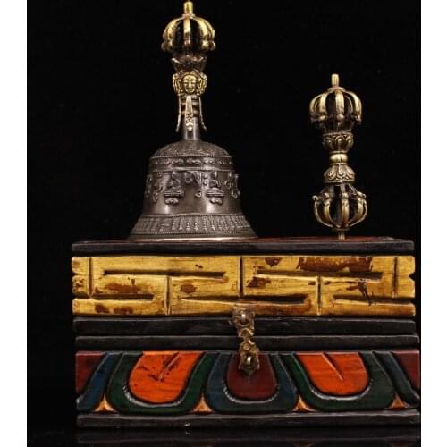 Home 9" Tibet Buddhism Temple Old Bronze Tantric pure hand-made ring copper Law bell Vajra drop the magic pestle Suzuki set