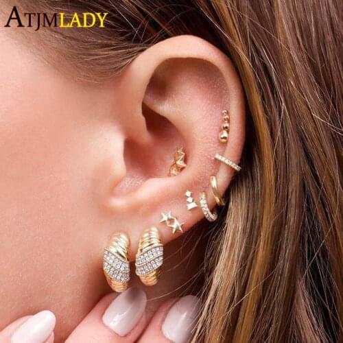 925 Sterling Silver CZ Twist Band Geometric Micro Pave Clear CZ Wrap Round Circle Simple Fashion Women Gold Color Hoop Earrings