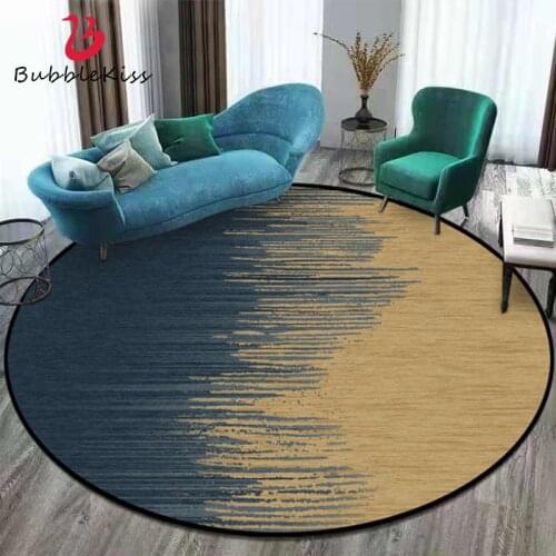 Nordic Round Rugs and Carpets for Home Living Room Abstract Blue Gold Pattern Non-slip Round Carpet Christmas Rug 100% Polyester