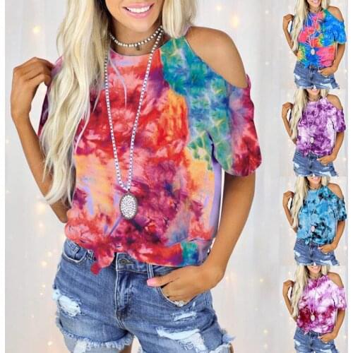 Summer T Shirt Women 2021 New Printing Round Collar off-the-shoulder Leisure T-shirt Short Sleeves Female Tee Tshirts CKX9711